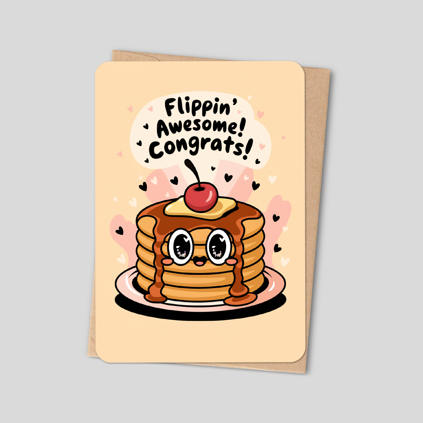 Pancake Congratulations Card – Funny Kawaii, Cute, Blank Inside