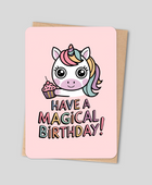 Magical Birthday Card with Cute Unicorn & Pastel Cupcake - Kawaii Greeting Card