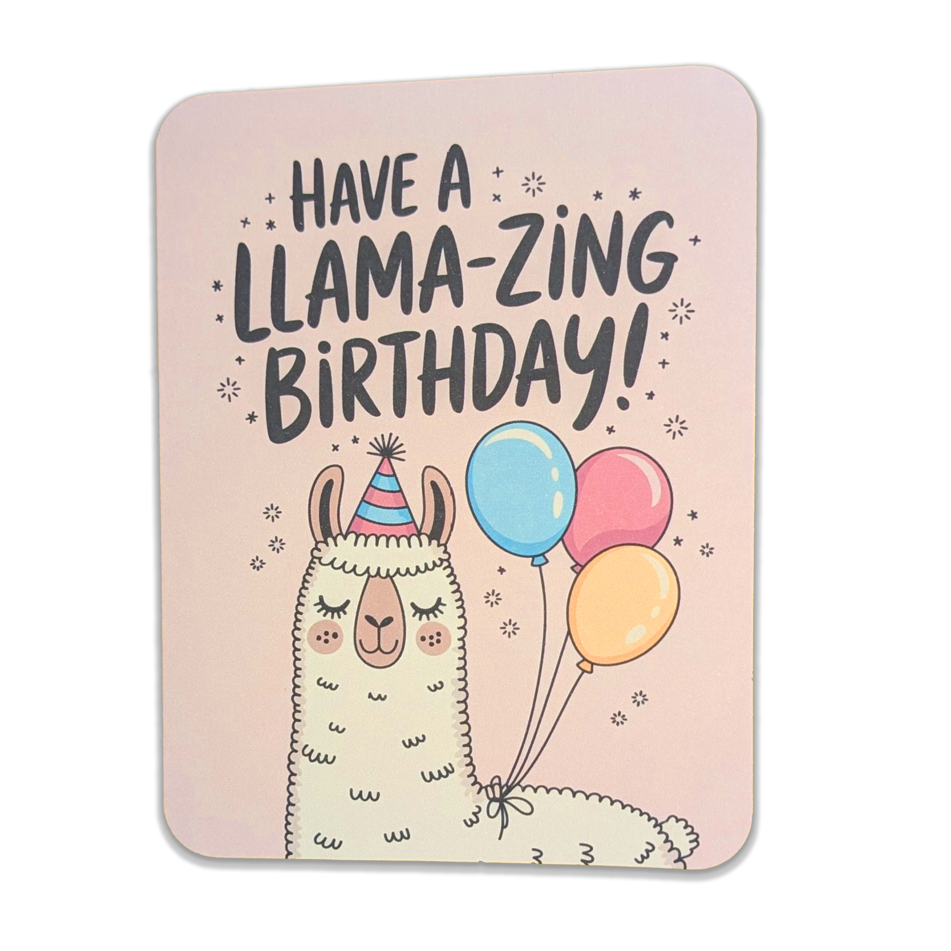 "Llama-zing Birthday" Cute Minimalist Birthday Card with Llama and Balloons