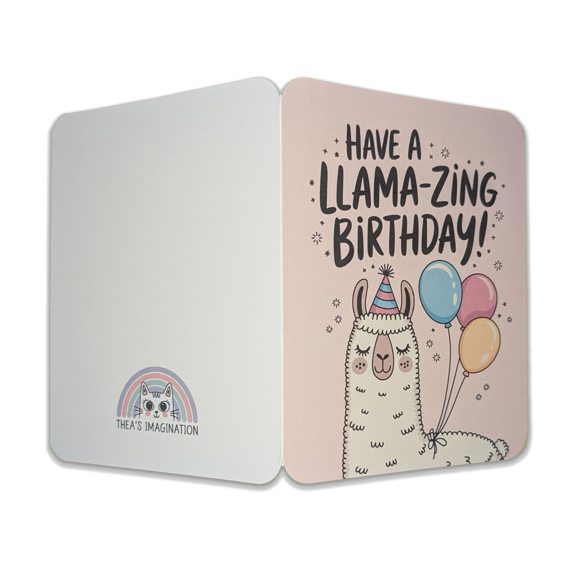 "Llama-zing Birthday" Cute Minimalist Birthday Card with Llama and Balloons