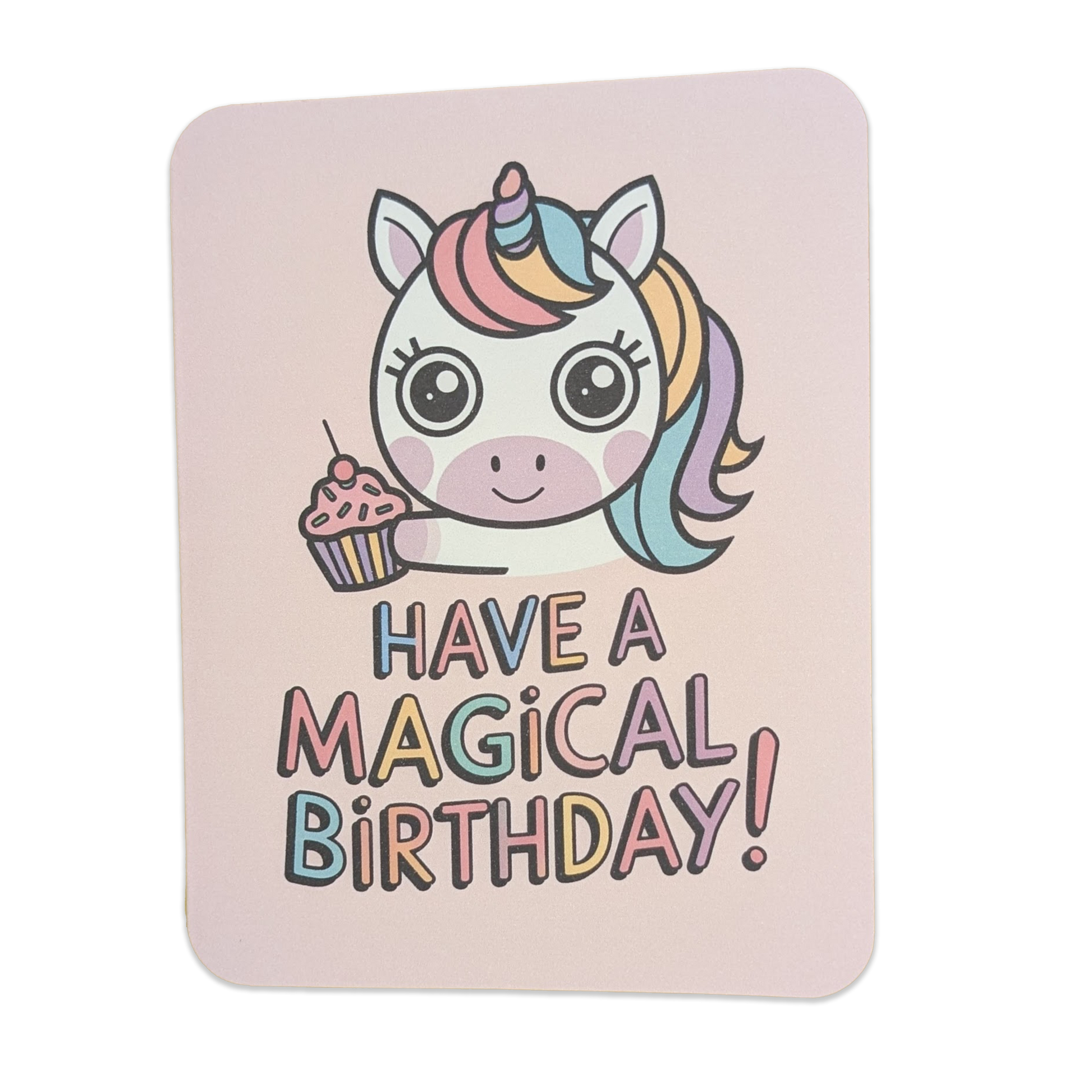 Magical Birthday Card with Cute Unicorn & Pastel Cupcake - Kawaii Greeting Card