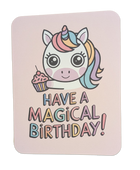 Magical Birthday Card with Cute Unicorn & Pastel Cupcake - Kawaii Greeting Card