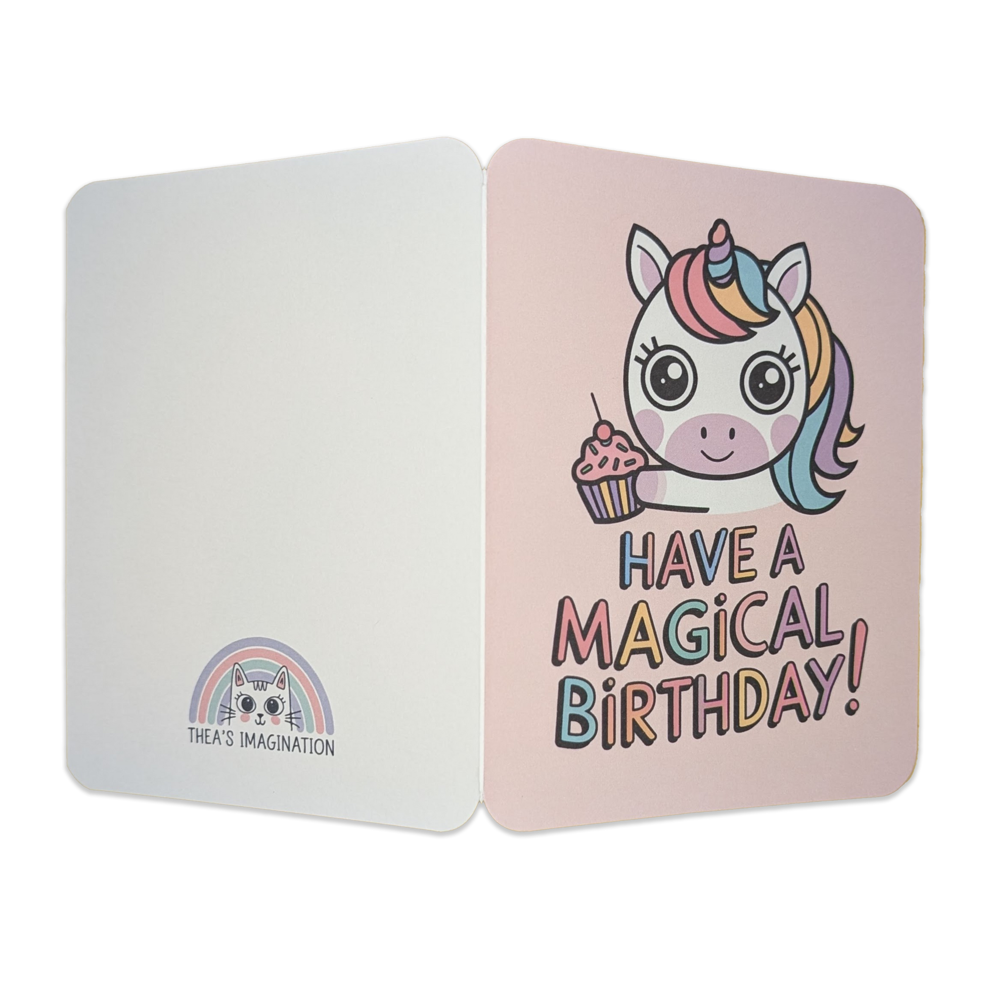 Magical Birthday Card with Cute Unicorn & Pastel Cupcake - Kawaii Greeting Card