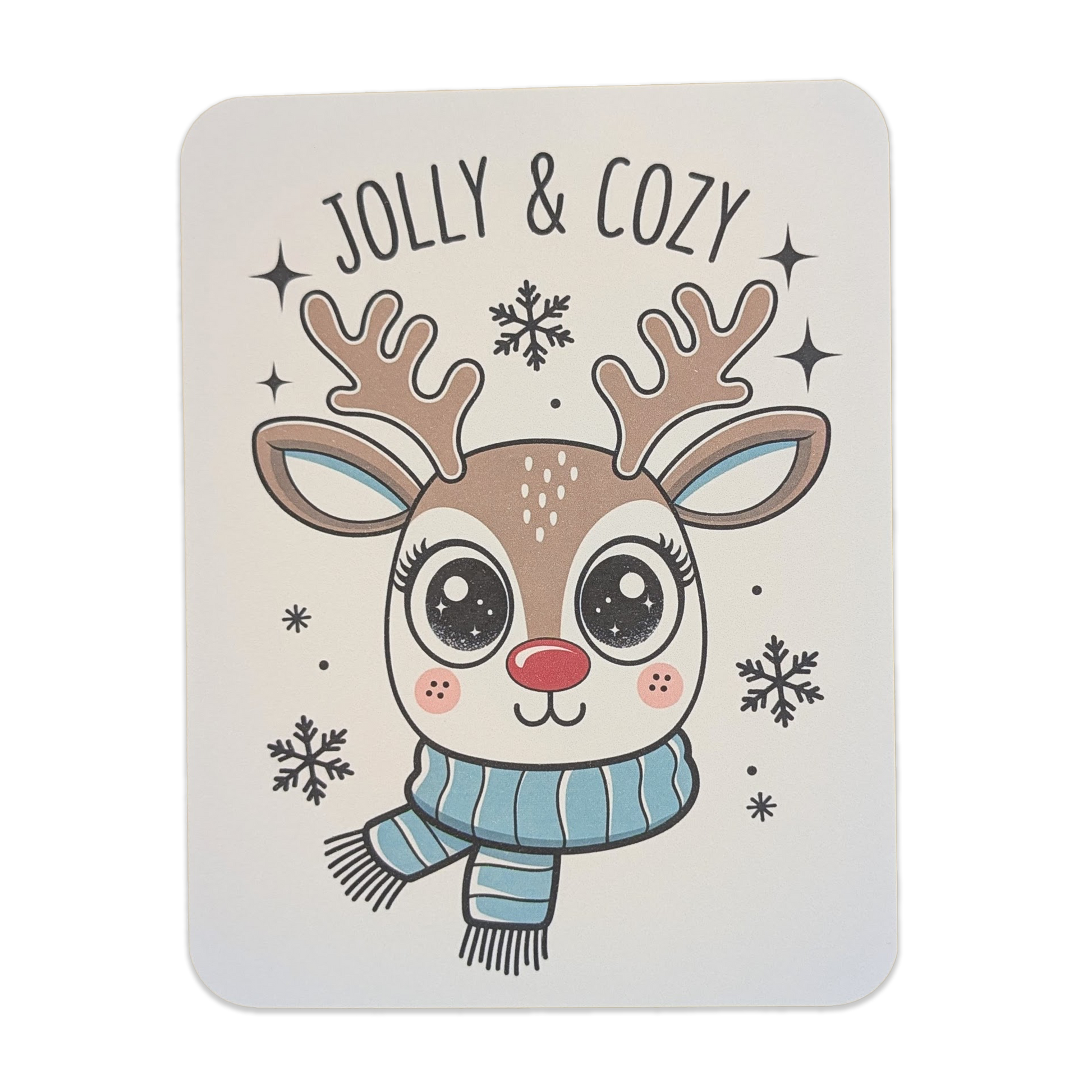 "Jolly & Cozy" Kawaii Reindeer Holiday Card with Scarf