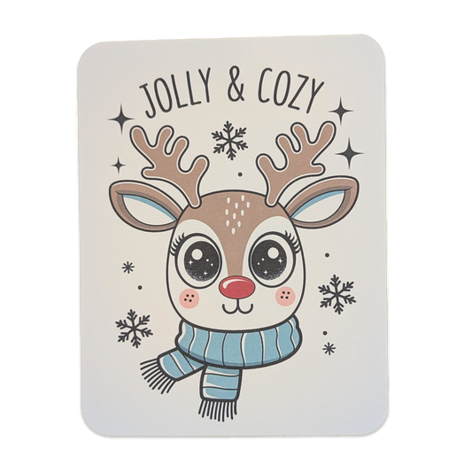 "Jolly & Cozy" Kawaii Reindeer Holiday Card with Scarf