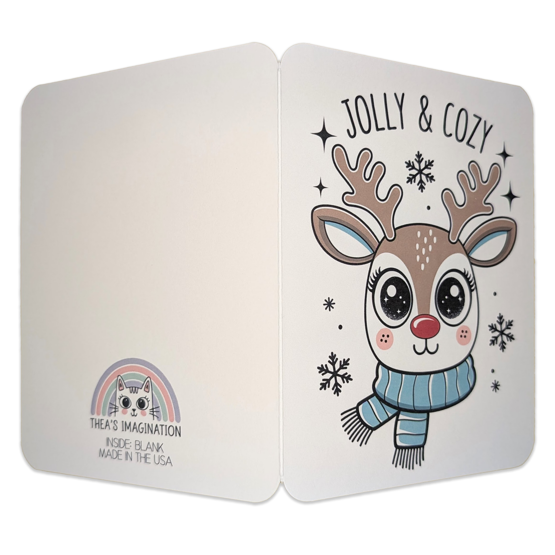 "Jolly & Cozy" Kawaii Reindeer Holiday Card with Scarf