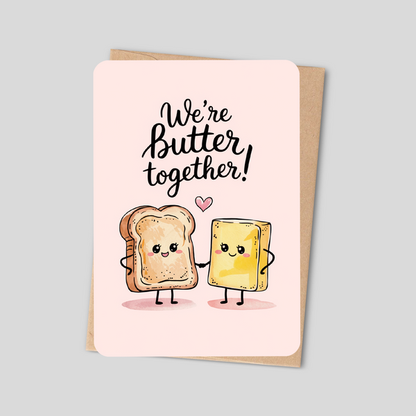 We’re Butter Together – Cute Kawaii Toast & Butter Greeting Card