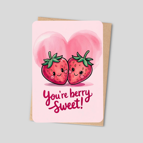 You’re Berry Sweet – Cute Kawaii Strawberry Greeting Card