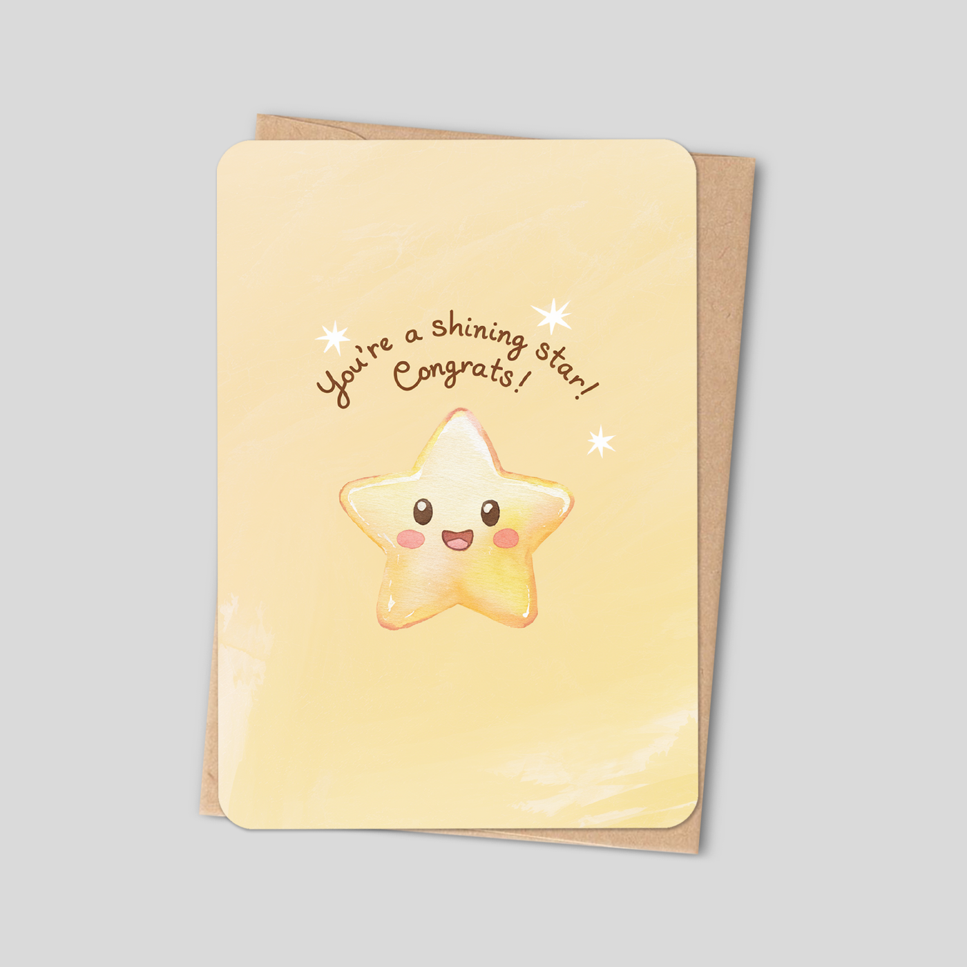 "You’re a Shining Star" Kawaii Congrats Card - Minimalist Watercolor Design