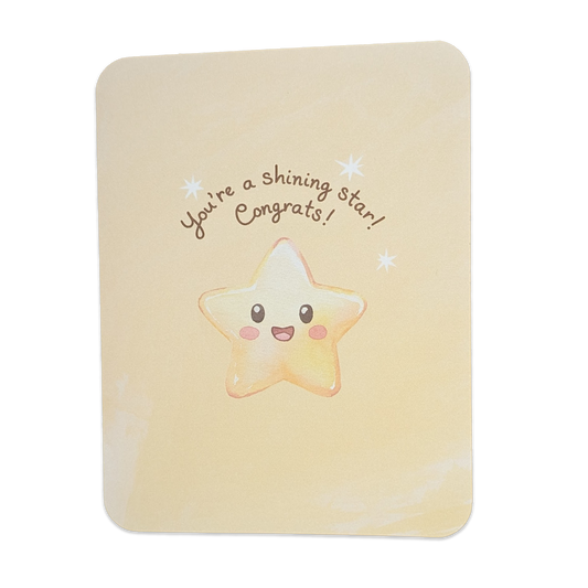 "You’re a Shining Star" Kawaii Congrats Card - Minimalist Watercolor Design