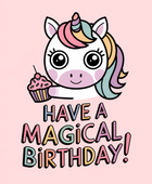 Magical Birthday Card with Cute Unicorn & Pastel Cupcake - Kawaii Greeting Card