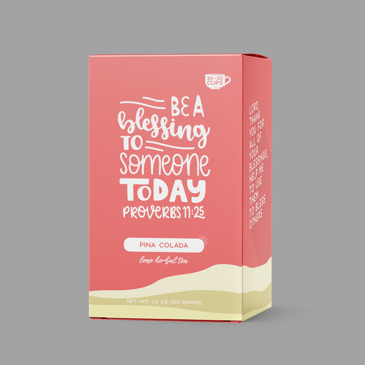 Experience the sweet and refreshing flavor of Pina Colada Tea with uplifting bible verse packaging. Enjoy the perfect combination of taste and motivation with every sip.